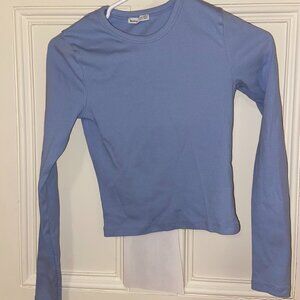 Blue Bershka Long Sleeve Ribbed Tee